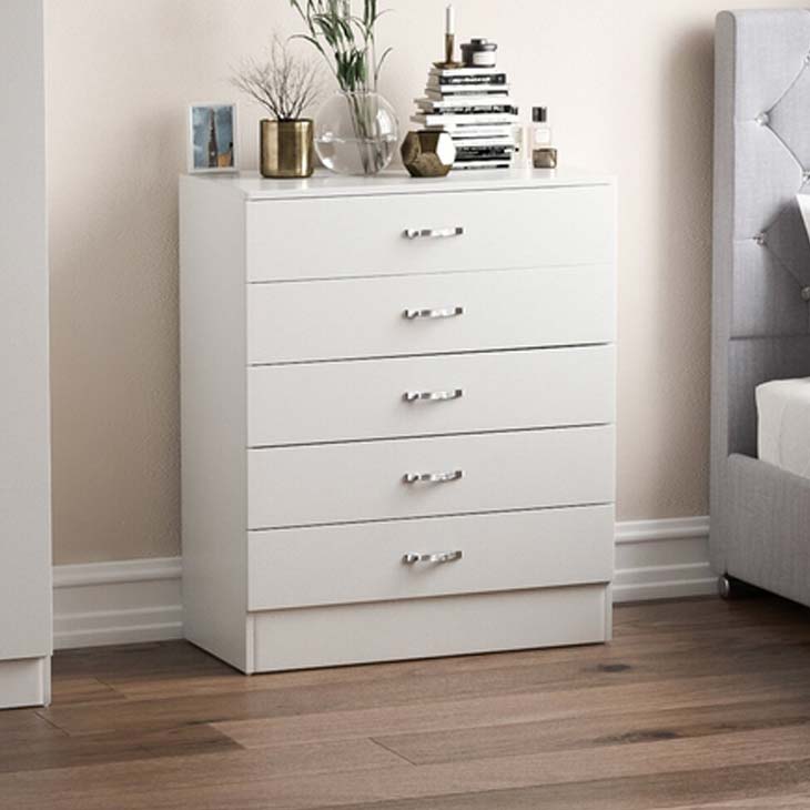 White Riano 5 Drawer Chest of Drawers Bedroom Storage