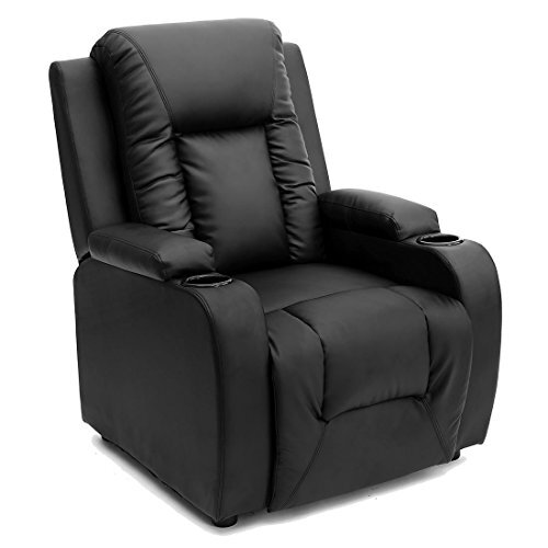 Black Oscar Bonded Leather Recliner W Drink Holders Armchair Sofa Chair Reclining Cinema