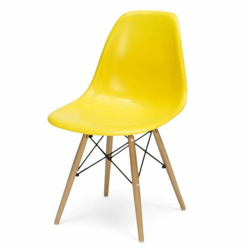 Yellow DS Modern Design Retro Plastic Chair With Wooden Leg